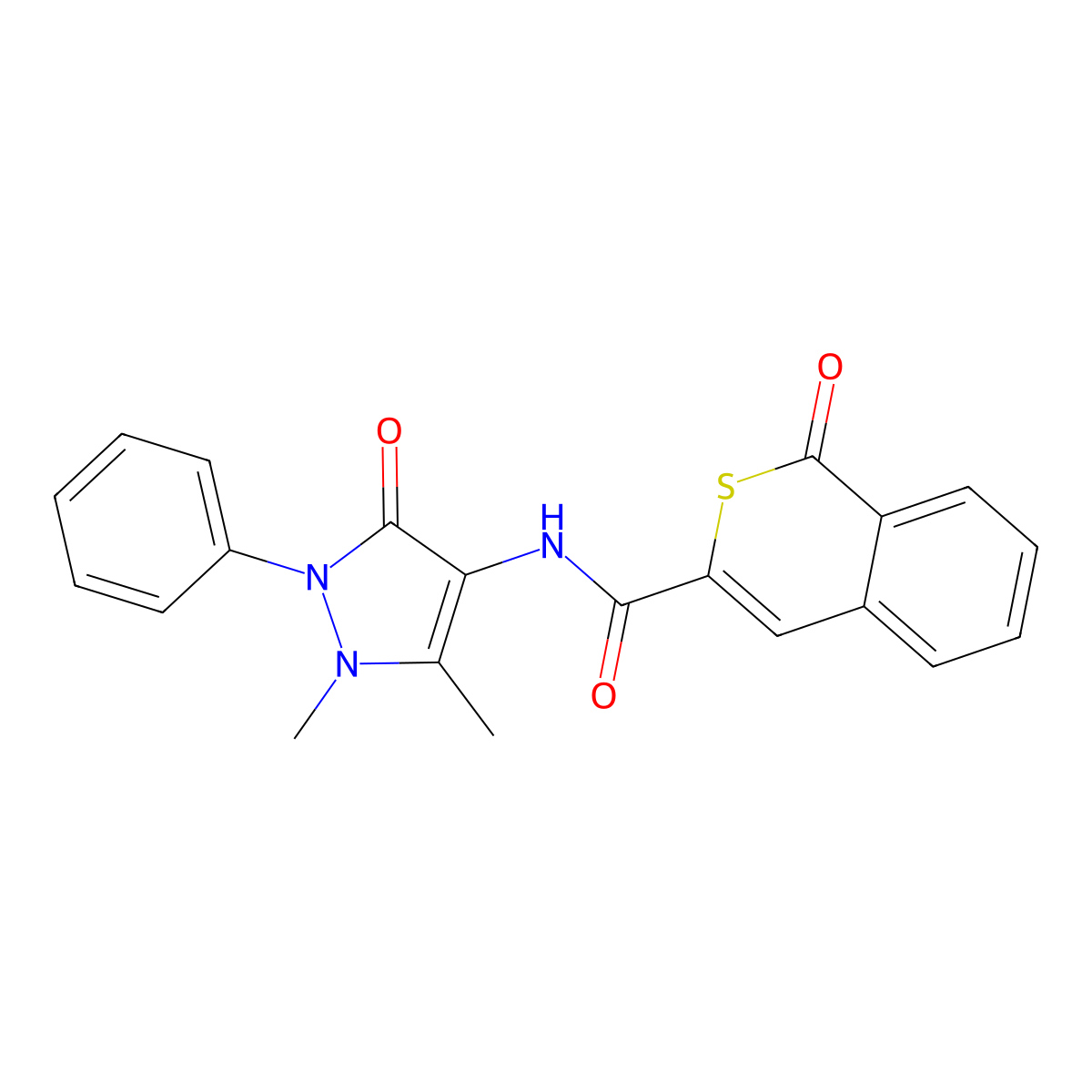 N-(1,5-dimethyl-3-oxo-2-phenyl-2,3-dihydro-1H-pyrazol-4-yl)-1-oxo-1H-isothiochromene-3-carboxamide molecular structure, CAS 622352-85-6