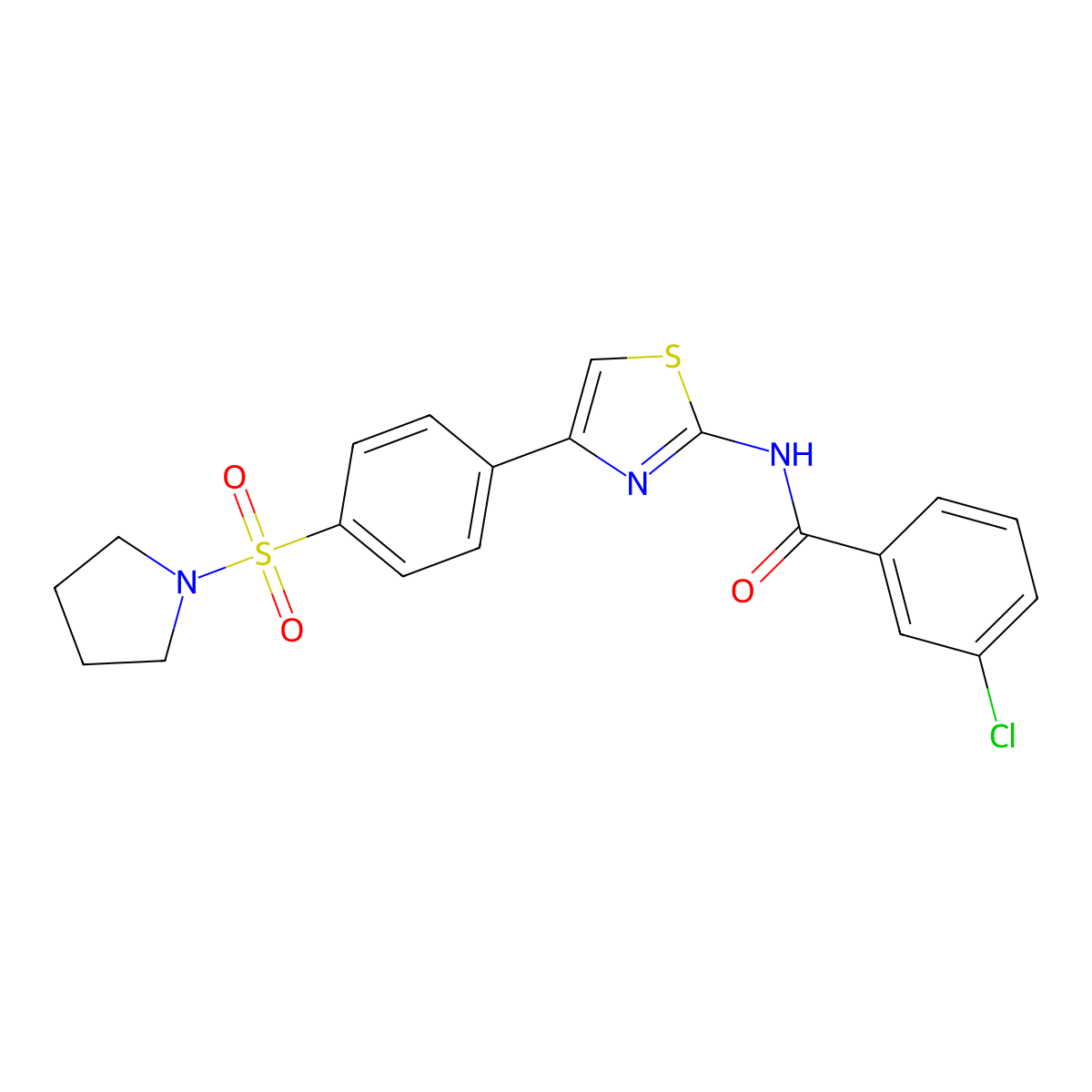 3-chloro-N-[4-(4-pyrrolidin-1-ylsulfonylphenyl)-1,3-thiazol-2-yl]benzamide molecular structure, CAS 622353-40-6