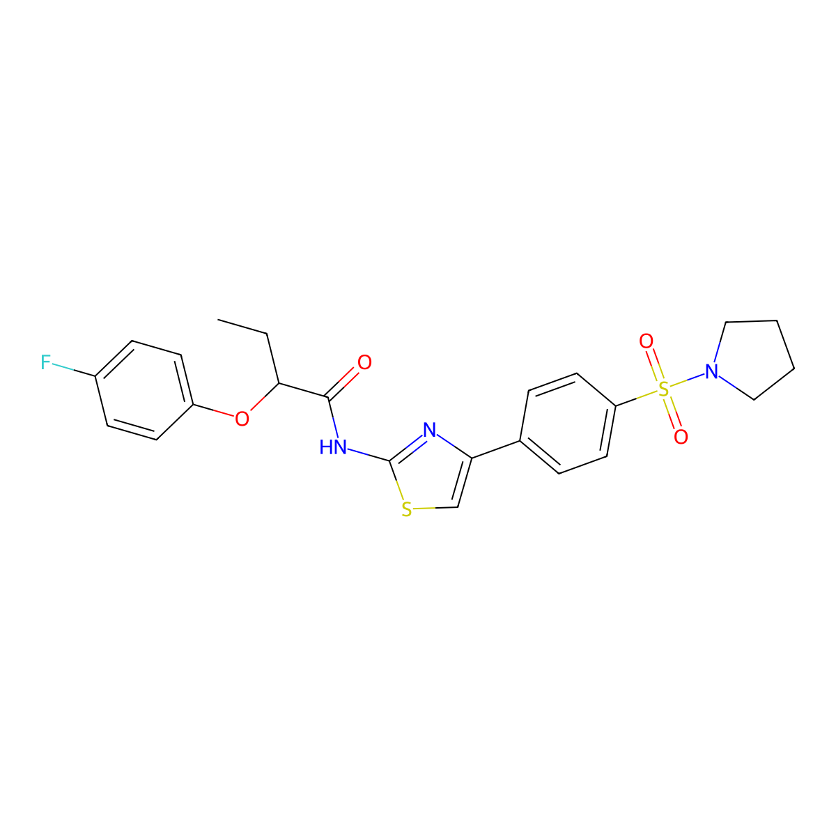 2-(4-fluorophenoxy)-N-{4-[4-(pyrrolidin-1-ylsulfonyl)phenyl]-1,3-thiazol-2-yl}butanamide molecular structure, CAS 622353-46-2