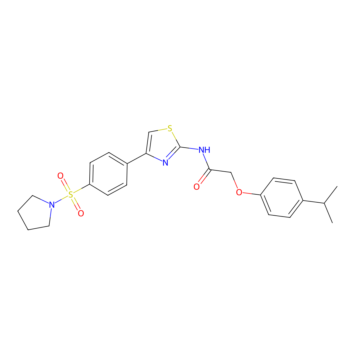 2-[4-(propan-2-yl)phenoxy]-N-{4-[4-(pyrrolidine-1-sulfonyl)phenyl]-1,3-thiazol-2-yl}acetamide molecular structure, CAS 622353-51-9
