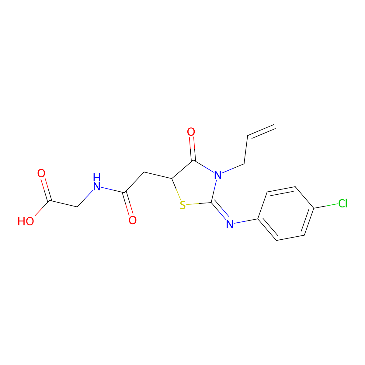 2-[[2-[2-(4-chlorophenyl)imino-4-oxo-3-prop-2-enyl-1,3-thiazolidin-5-yl]acetyl]amino]acetic Acid molecular structure, CAS 622353-88-2