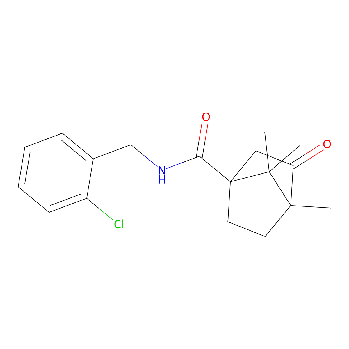 N-(2-chlorobenzyl)-4,7,7-trimethyl-3-oxobicyclo[2.2.1]heptane-1-carboxamide molecular structure, CAS 622354-12-5