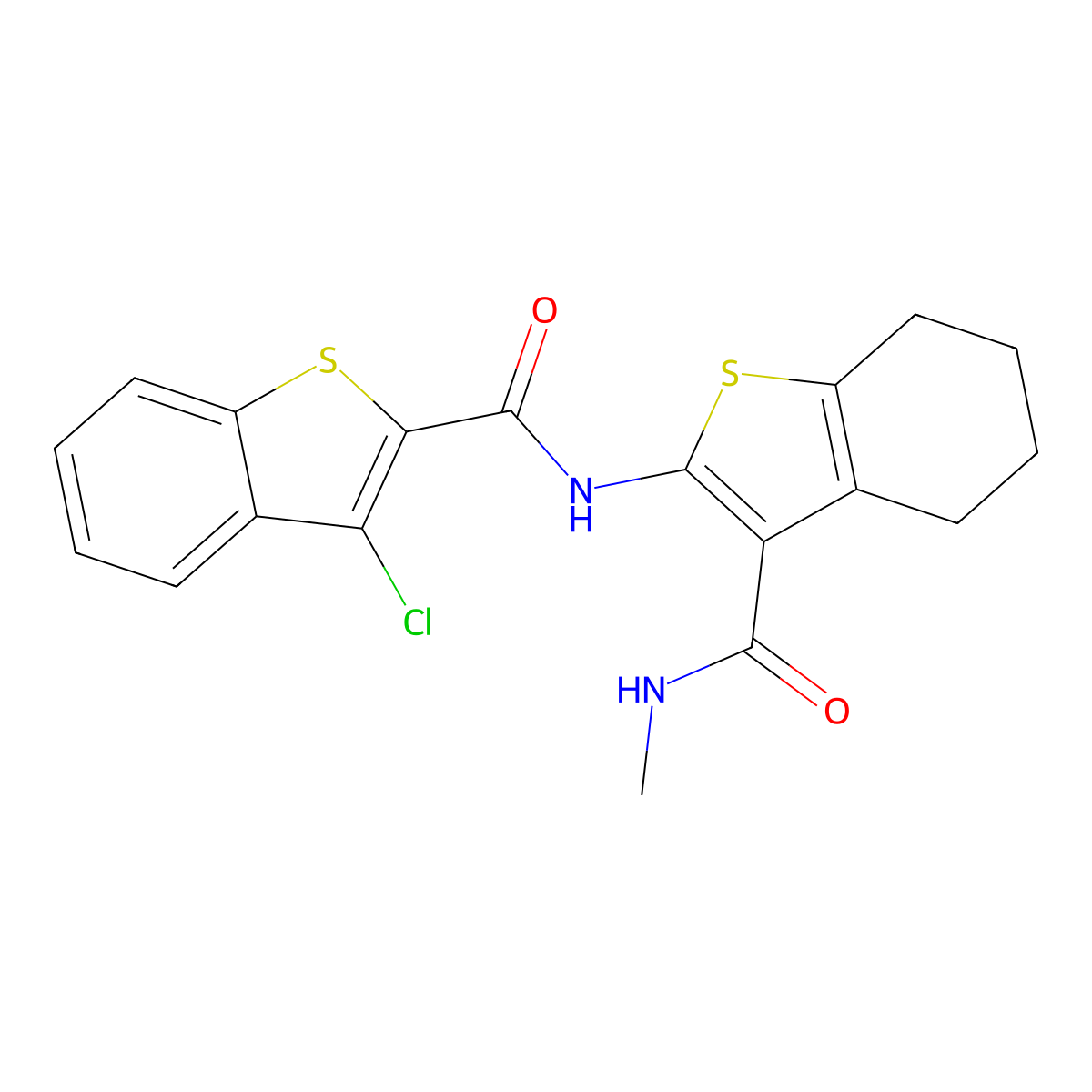 3-chloro-N-[3-(methylcarbamoyl)-4,5,6,7-tetrahydro-1-benzothiophen-2-yl]-1-benzothiophene-2-carboxamide molecular structure, CAS 622354-25-0