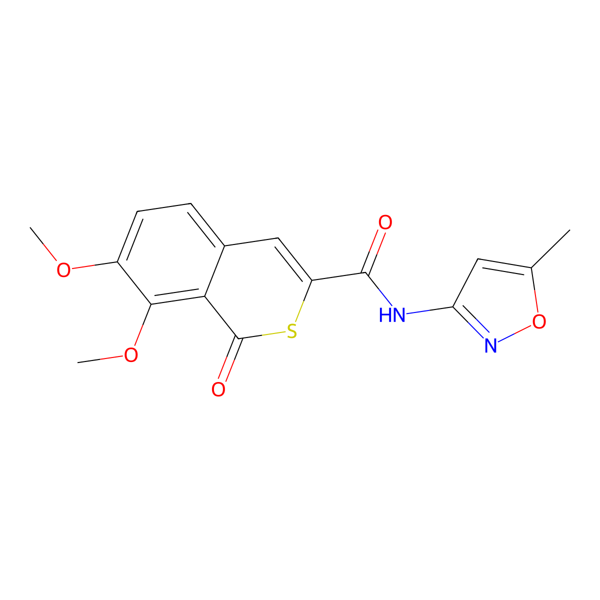7,8-dimethoxy-N-(5-methyl-1,2-oxazol-3-yl)-1-oxoisothiochromene-3-carboxamide molecular structure, CAS 622355-33-3