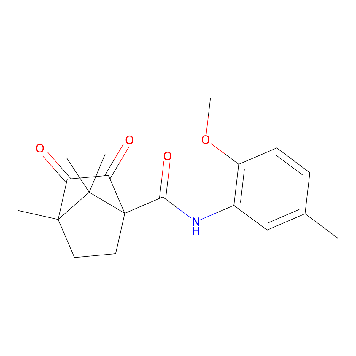 N-(2-methoxy-5-methylphenyl)-4,7,7-trimethyl-2,3-dioxobicyclo[2.2.1]heptane-1-carboxamide molecular structure, CAS 622355-55-9