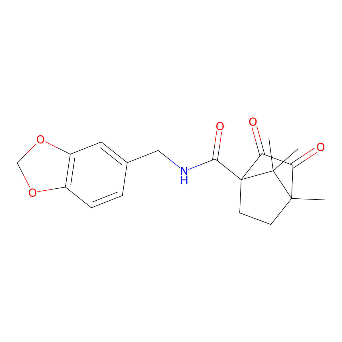 N-(1,3-benzodioxol-5-ylmethyl)-4,7,7-trimethyl-2,3-dioxobicyclo[2.2.1]heptane-1-carboxamide molecular structure, CAS 622355-63-9