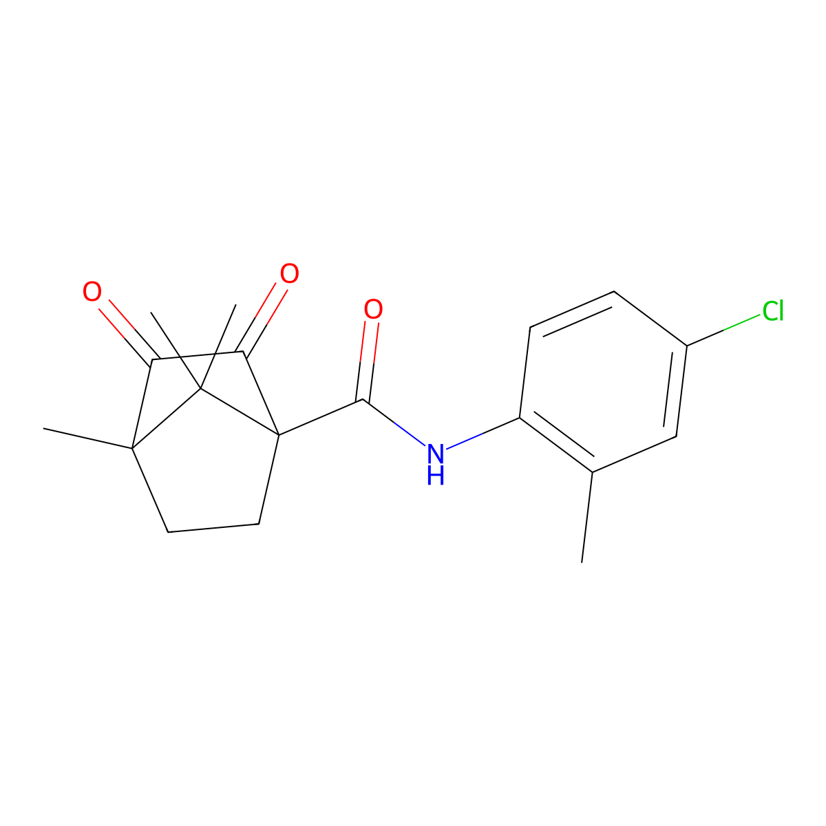 N-(4-chloro-2-methylphenyl)-4,7,7-trimethyl-2,3-dioxobicyclo[2.2.1]heptane-1-carboxamide molecular structure, CAS 622356-01-8