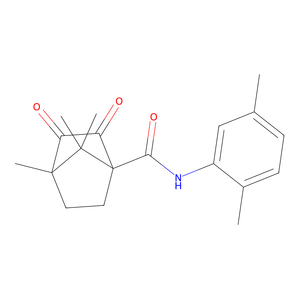 N-(2,5-dimethylphenyl)-4,7,7-trimethyl-2,3-dioxobicyclo[2.2.1]heptane-1-carboxamide molecular structure, CAS 622356-07-4