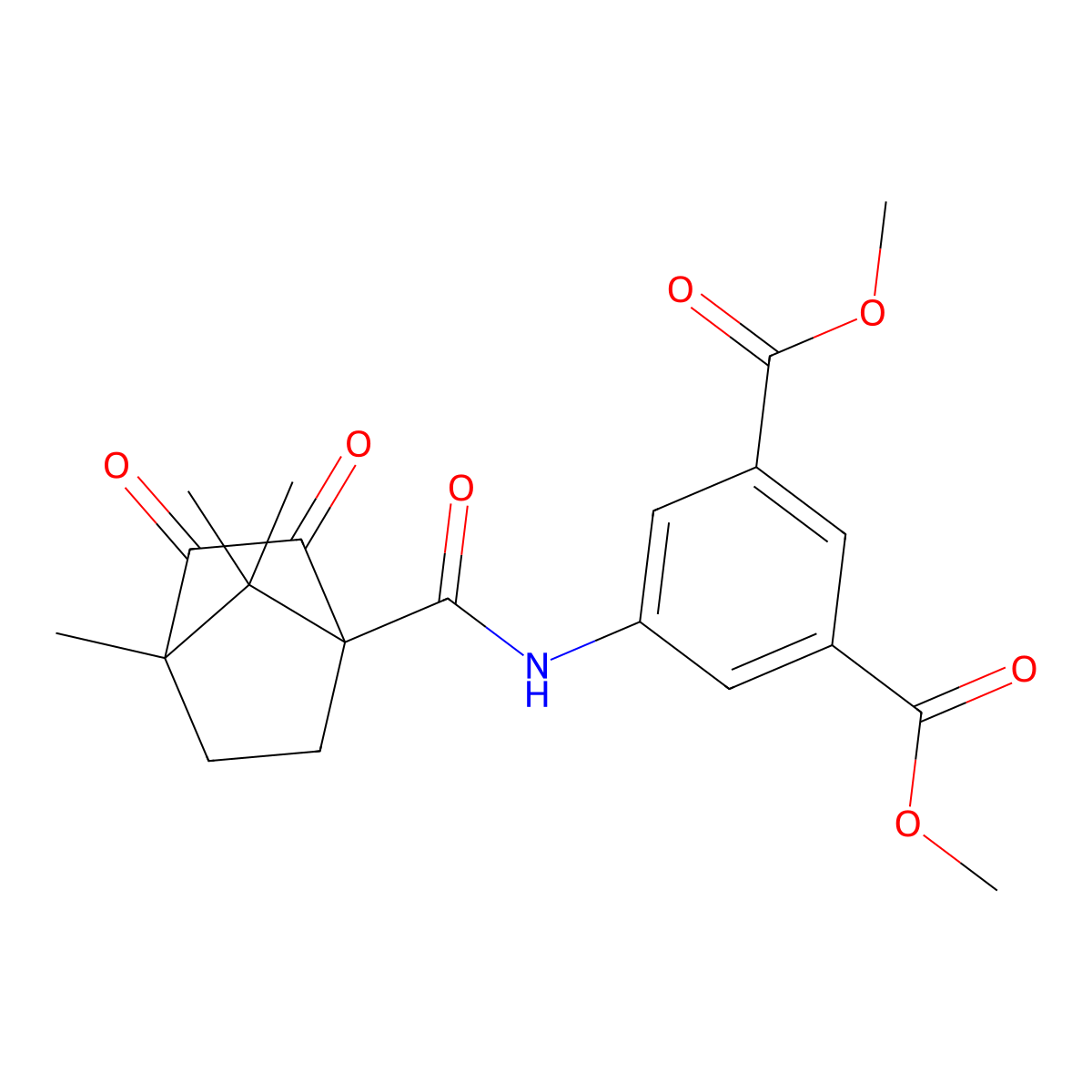 Dimethyl 5-(4,7,7-trimethyl-2,3-dioxobicyclo[2.2.1]heptane-1-carboxamido)isophthalate molecular structure, CAS 622356-17-6