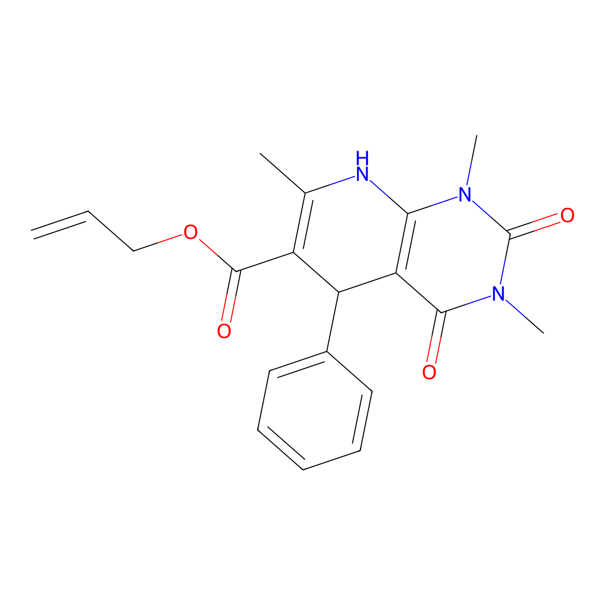 Prop-2-enyl 1,3,7-trimethyl-2,4-dioxo-5-phenyl-5,8-dihydropyrido[2,3-d]pyrimidine-6-carboxylate molecular structure, CAS 622359-57-3