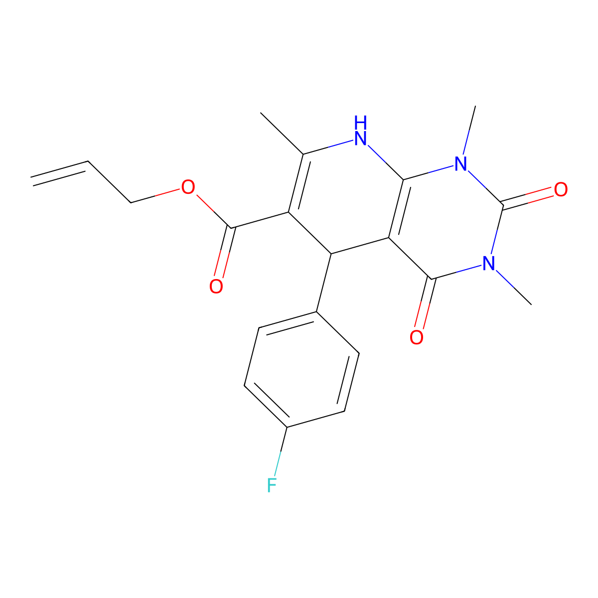Allyl 5-(4-fluorophenyl)-1,3,7-trimethyl-2,4-dioxo-1,2,3,4,5,8-hexahydropyrido[2,3-d]pyrimidine-6-carboxylate molecular structure, CAS 622359-84-6