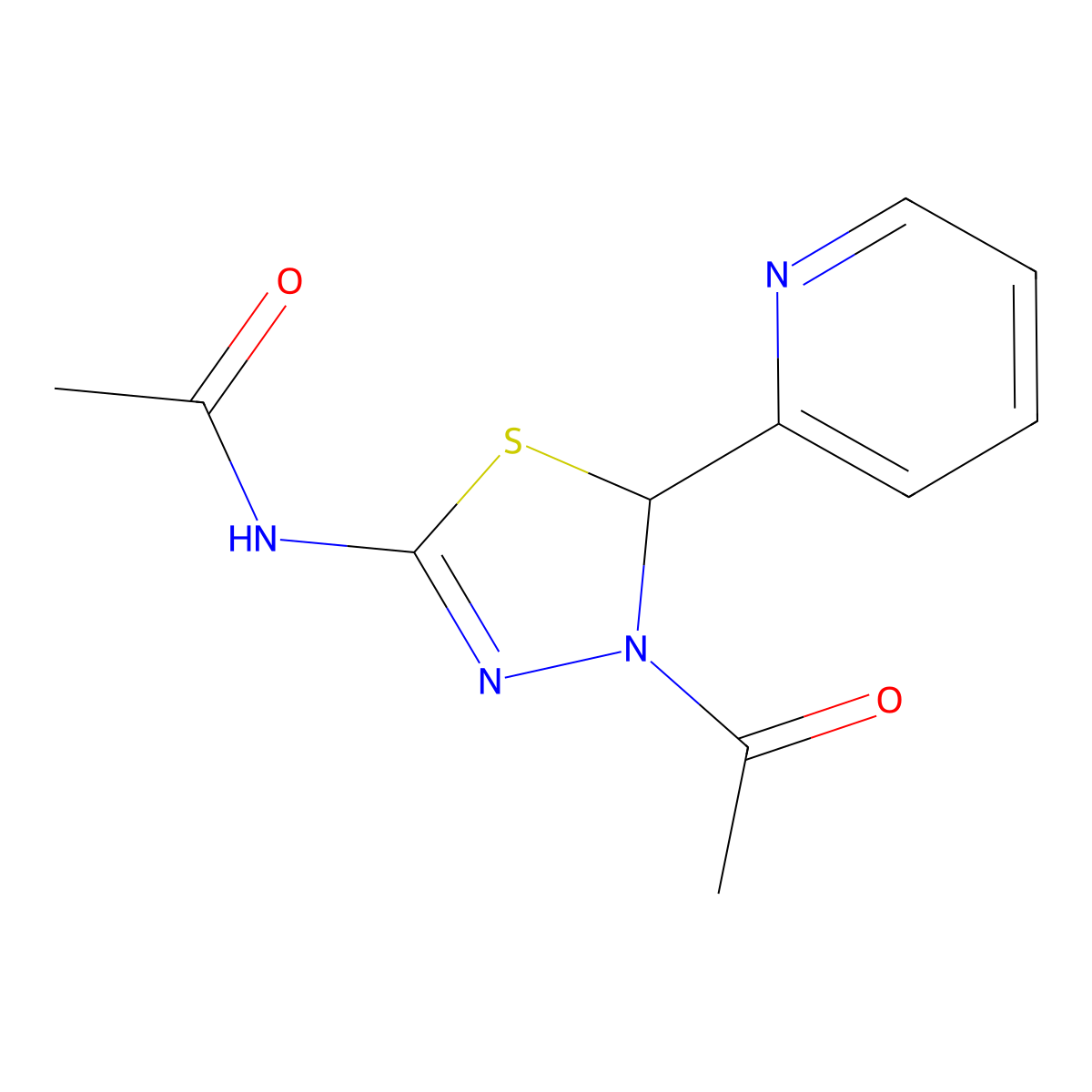N-(3-acetyl-2-pyridin-2-yl-2H-1,3,4-thiadiazol-5-yl)acetamide molecular structure, CAS 62236-02-6