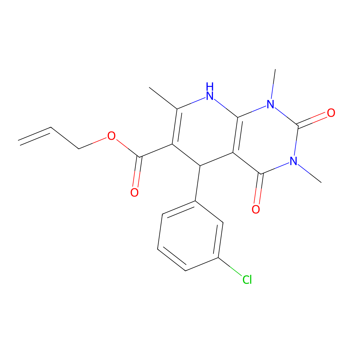 Prop-2-enyl 5-(3-chlorophenyl)-1,3,7-trimethyl-2,4-dioxo-5,8-dihydropyrido[2,3-d]pyrimidine-6-carboxylate molecular structure, CAS 622360-02-5