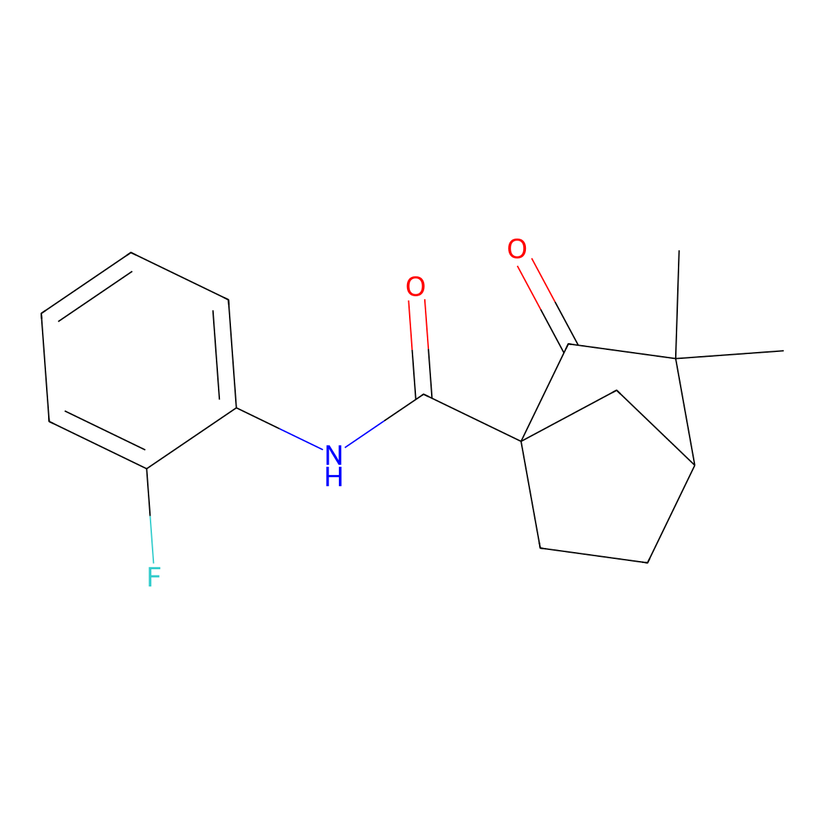 N-(2-fluorophenyl)-3,3-dimethyl-2-oxobicyclo[2.2.1]heptane-1-carboxamide molecular structure, CAS 622361-01-7