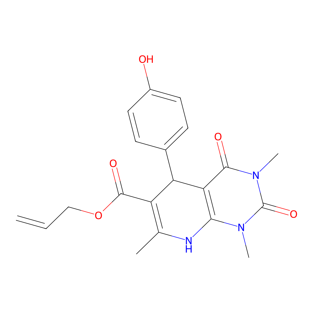 Prop-2-enyl 5-(4-hydroxyphenyl)-1,3,7-trimethyl-2,4-dioxo-5,8-dihydropyrido[2,3-d]pyrimidine-6-carboxylate molecular structure, CAS 622361-13-1