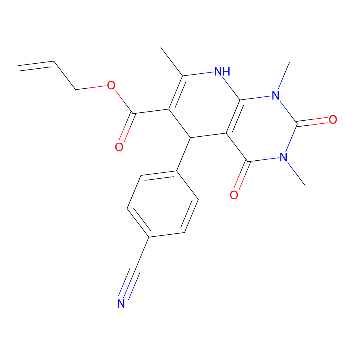 Prop-2-enyl 5-(4-cyanophenyl)-1,3,7-trimethyl-2,4-dioxo-5,8-dihydropyrido[2,3-d]pyrimidine-6-carboxylate molecular structure, CAS 622361-39-1