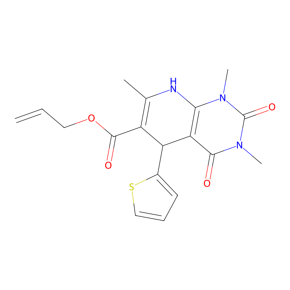 Prop-2-enyl 1,3,7-trimethyl-2,4-dioxo-5-thiophen-2-yl-5,8-dihydropyrido[2,3-d]pyrimidine-6-carboxylate molecular structure, CAS 622361-83-5