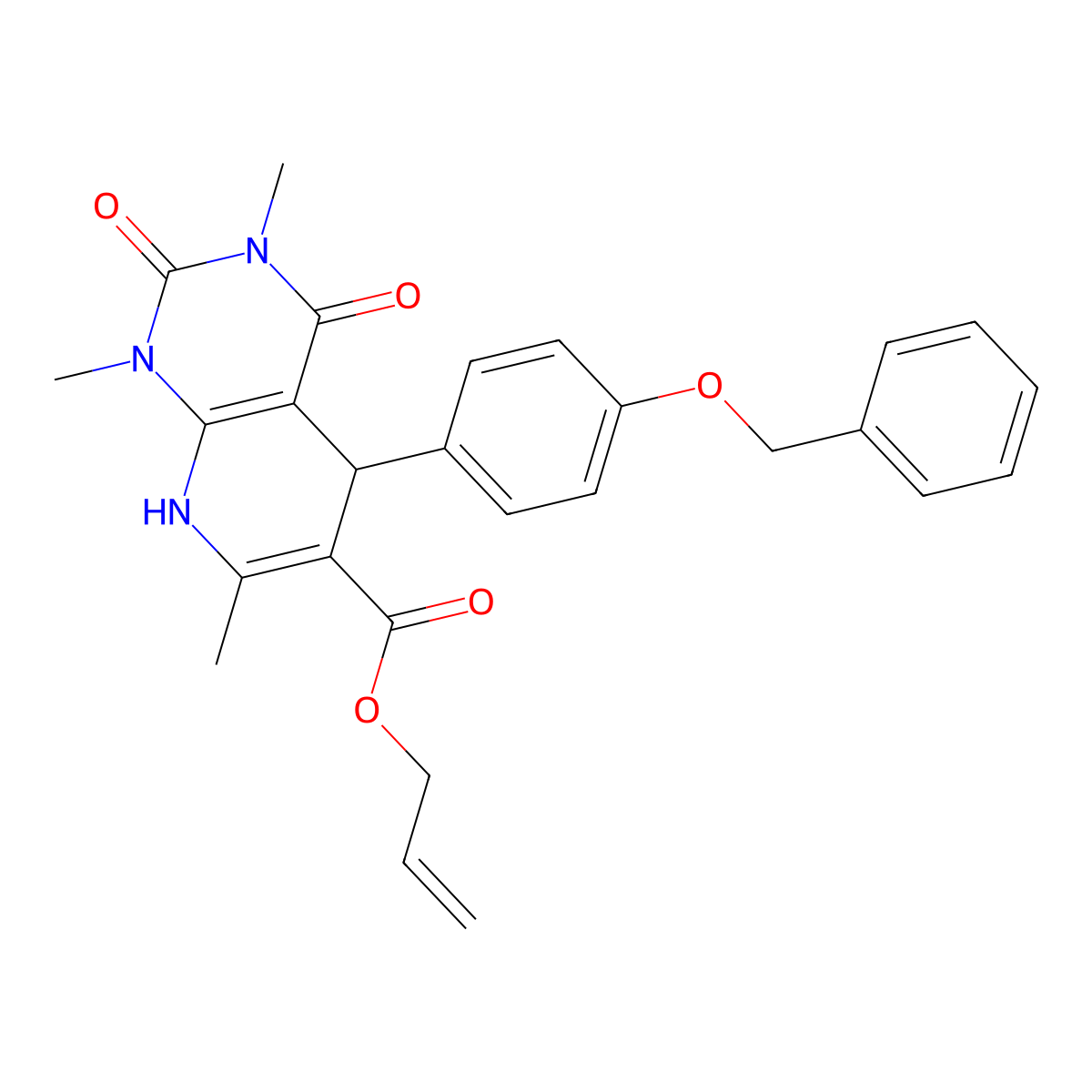 Prop-2-enyl 1,3,7-trimethyl-2,4-dioxo-5-(4-phenylmethoxyphenyl)-5,8-dihydropyrido[2,3-d]pyrimidine-6-carboxylate molecular structure, CAS 622362-19-0