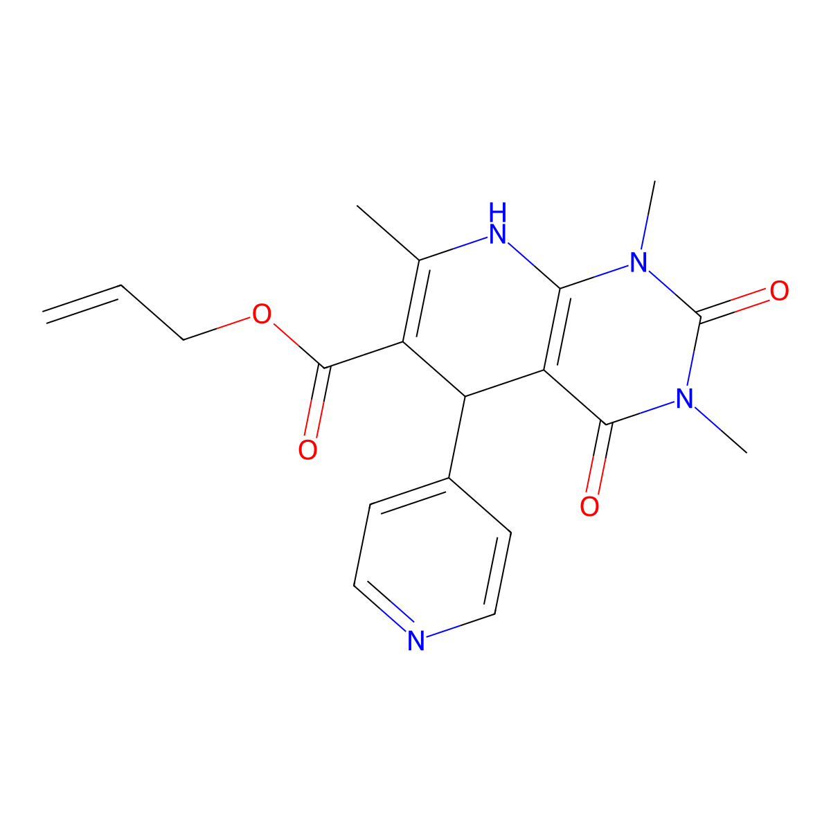 Allyl 1,3,7-trimethyl-2,4-dioxo-5-(pyridin-4-yl)-1,2,3,4,5,8-hexahydropyrido[2,3-d]pyrimidine-6-carboxylate molecular structure, CAS 622362-28-1
