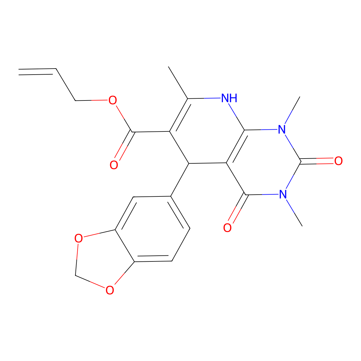 Prop-2-enyl 5-(1,3-benzodioxol-5-yl)-1,3,7-trimethyl-2,4-dioxo-5,8-dihydropyrido[2,3-d]pyrimidine-6-carboxylate molecular structure, CAS 622362-46-3