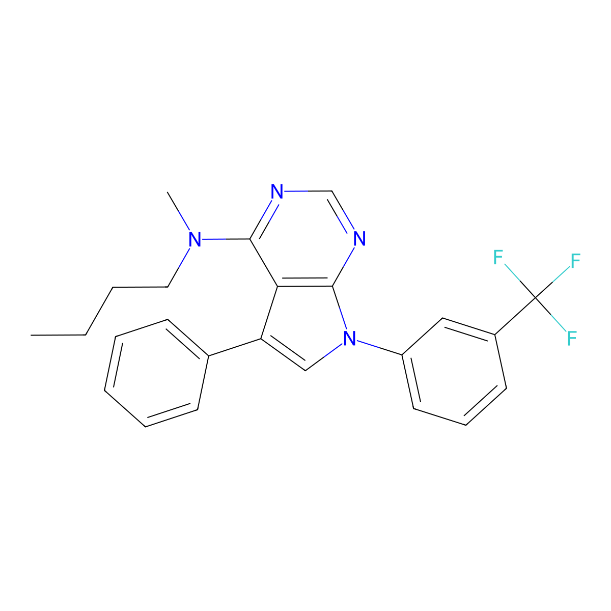 N-butyl-N-methyl-5-phenyl-7-[3-(trifluoromethyl)phenyl]pyrrolo[2,3-d]pyrimidin-4-amine molecular structure, CAS 6224-10-8