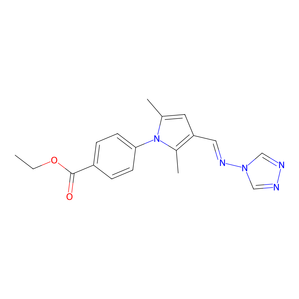 ethyl 4-[2,5-dimethyl-3-[(Z)-1,2,4-triazol-4-yliminomethyl]pyrrol-1-yl]benzoate molecular structure, CAS 6224-74-4