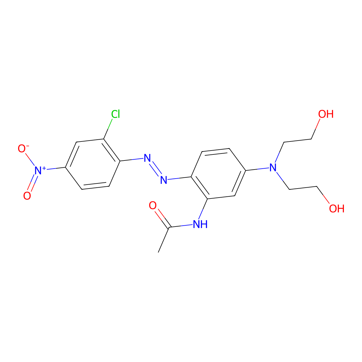 Acetamide, N-(5-(bis(2-hydroxyethyl)amino)-2-(2-(2-chloro-4-nitrophenyl)diazenyl)phenyl)- molecular structure, CAS 62257-17-4