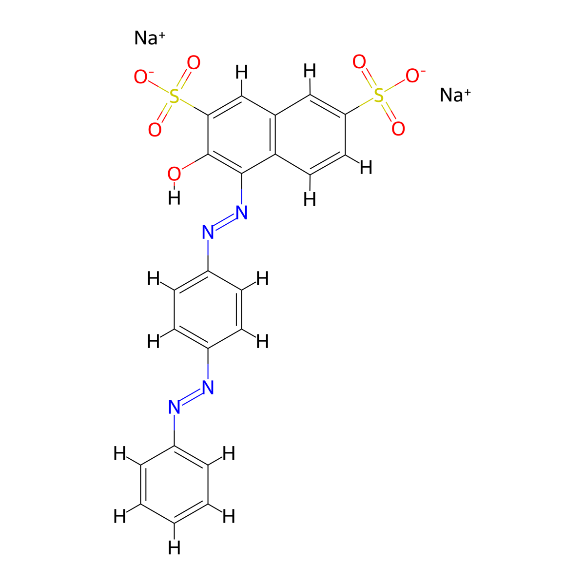 2,7-Naphthalenedisulfonic acid, 3-hydroxy-4-(2-(4-(2-phenyldiazenyl)phenyl)diazenyl)-, sodium salt (1:2) molecular structure, CAS 6226-78-4