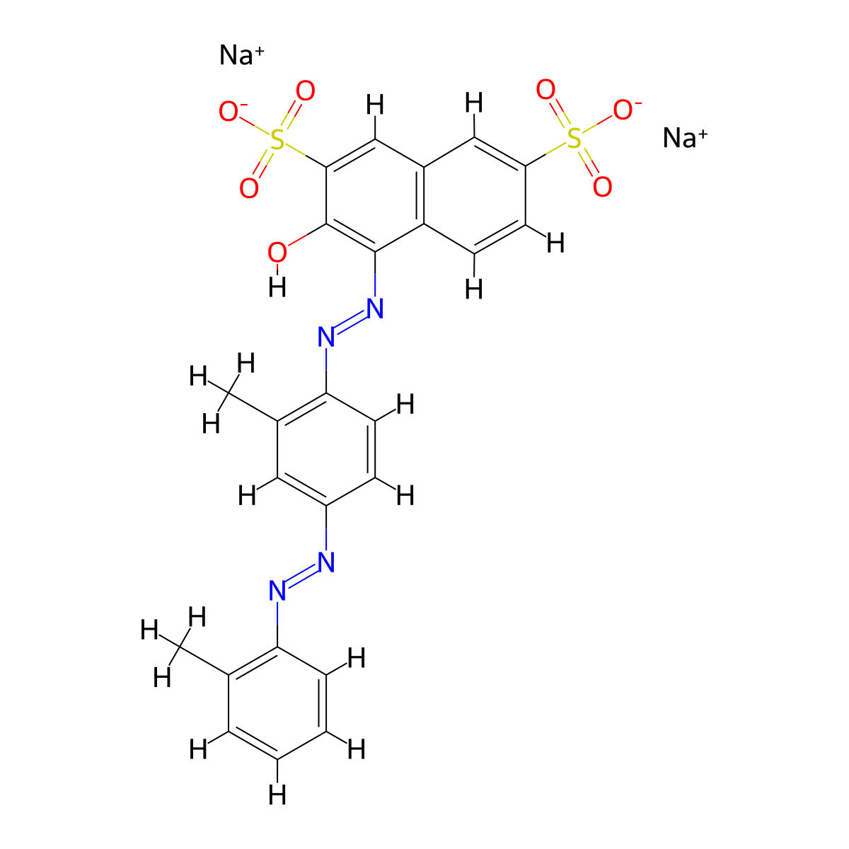 Disodium 3-hydroxy-4-[[2-methyl-4-[(o-tolyl)azo]phenyl]azo]naphthalene-2,7-disulphonate molecular structure, CAS 6226-80-8
