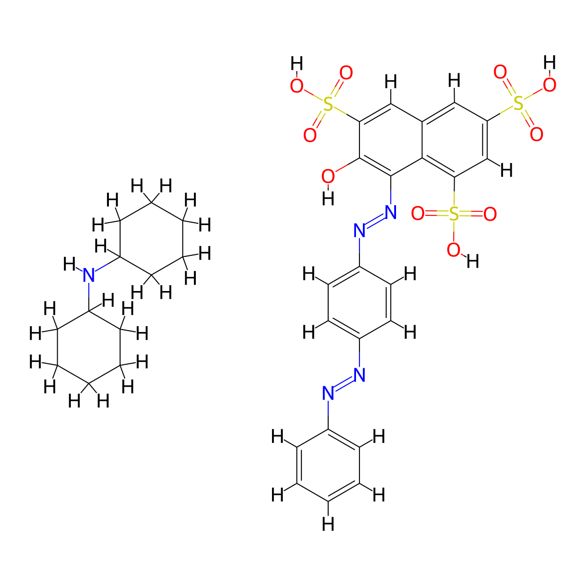 1,3,6-Naphthalenetrisulfonic acid, 7-hydroxy-8-(2-(4-(2-phenyldiazenyl)phenyl)diazenyl)-, compd. with N-cyclohexylcyclohexanamine (1:?) molecular structure, CAS 6226-90-0