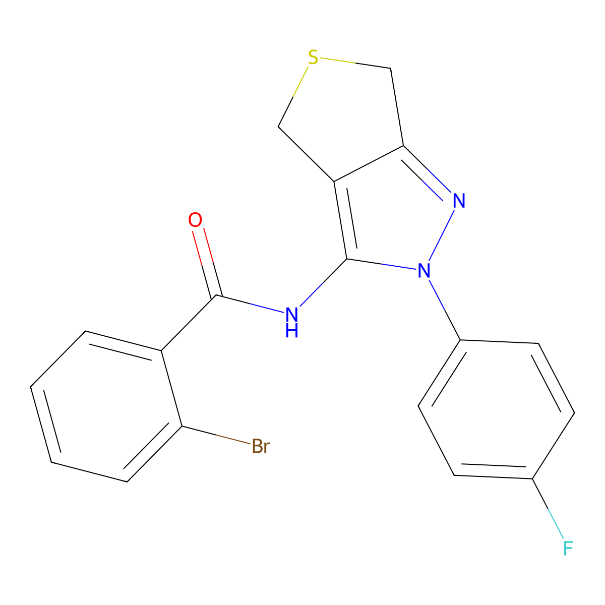 2-bromo-N-[2-(4-fluorophenyl)-4,6-dihydrothieno[3,4-c]pyrazol-3-yl]benzamide molecular structure, CAS 6226-94-4