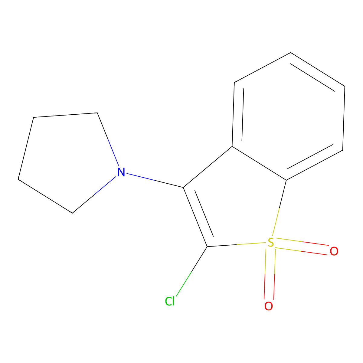 Benzo(b)thiophene, 2-chloro-3-(1-pyrrolidinyl)-, 1,1-dioxide molecular structure, CAS 62268-37-5