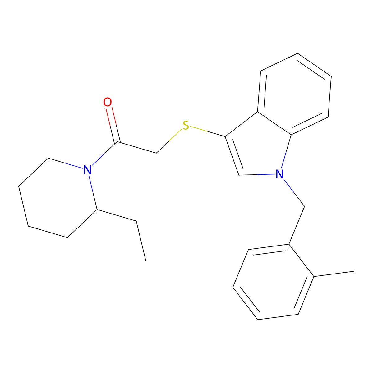 1-(2-Ethylpiperidin-1-yl)-2-({1-[(2-methylphenyl)methyl]-1H-indol-3-yl}sulfanyl)ethan-1-one molecular structure, CAS 6227-79-8