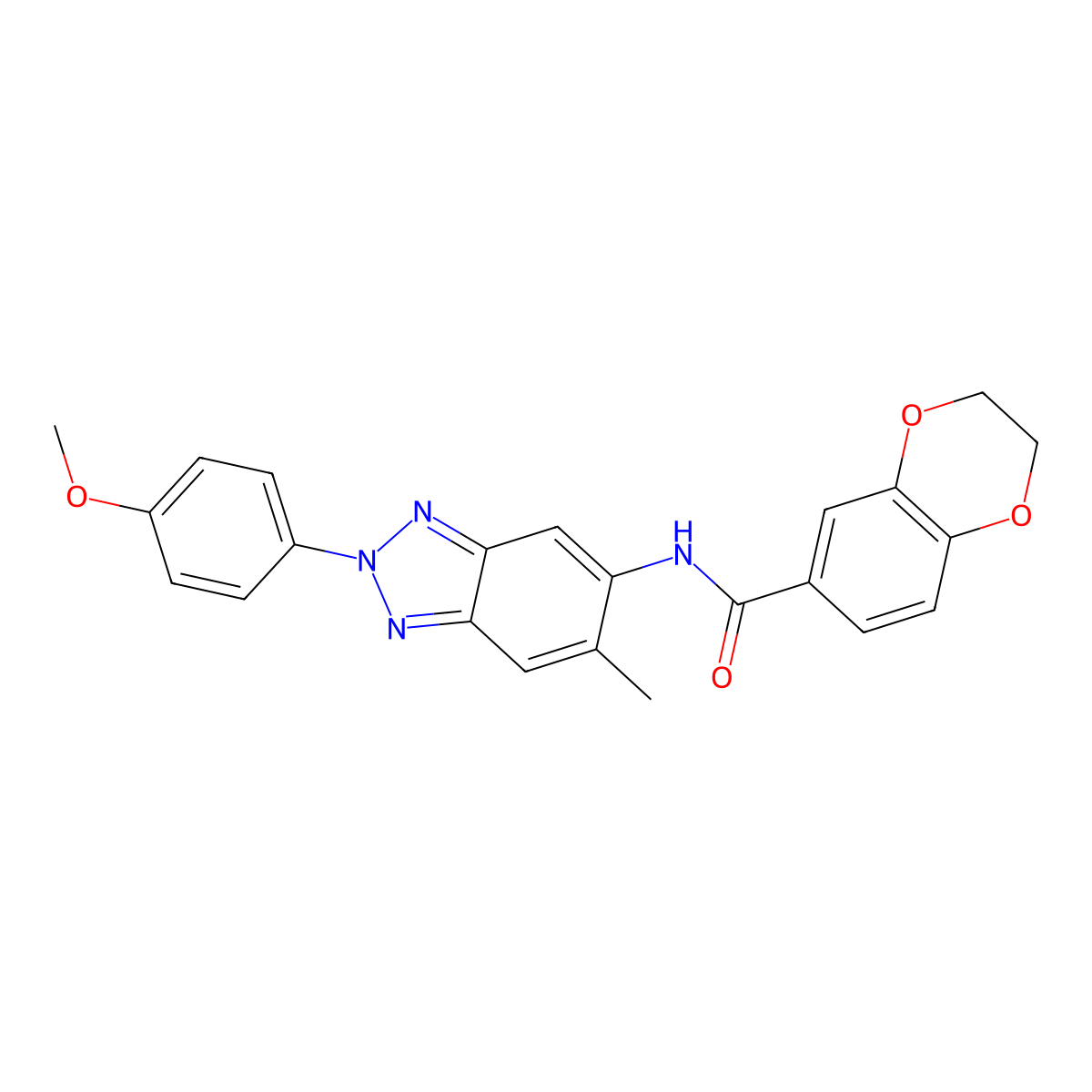 N-[2-(4-methoxyphenyl)-6-methylbenzotriazol-5-yl]-2,3-dihydro-1,4-benzodioxine-6-carboxamide molecular structure, CAS 6227-96-9