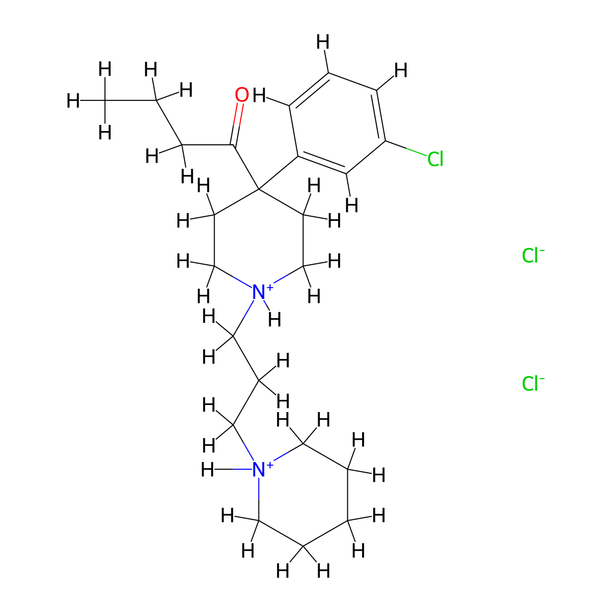 1-Butanone, 1-(4-(3-chlorophenyl)-1-(3-(1-piperidinyl)propyl)-4-piperidinyl)-, dihydrochloride molecular structure, CAS 62270-75-1