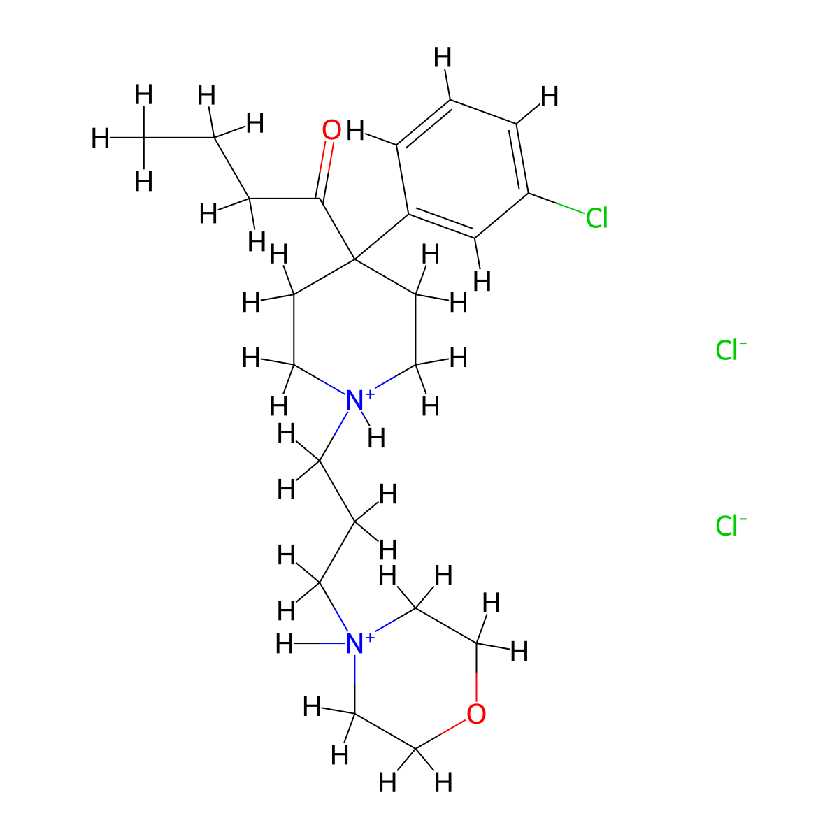 1-Butanone, 1-(4-(3-chlorophenyl)-1-(3-(4-morpholinyl)propyl)-4-piperidinyl)-, dihydrochloride molecular structure, CAS 62270-79-5