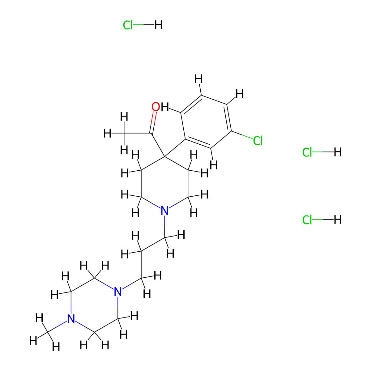 Ethanone, 1-(4-(3-chlorophenyl)-1-(3-(4-methyl-1-piperazinyl)propyl)-4-piperidinyl)-, trihydrochloride molecular structure, CAS 62270-81-9