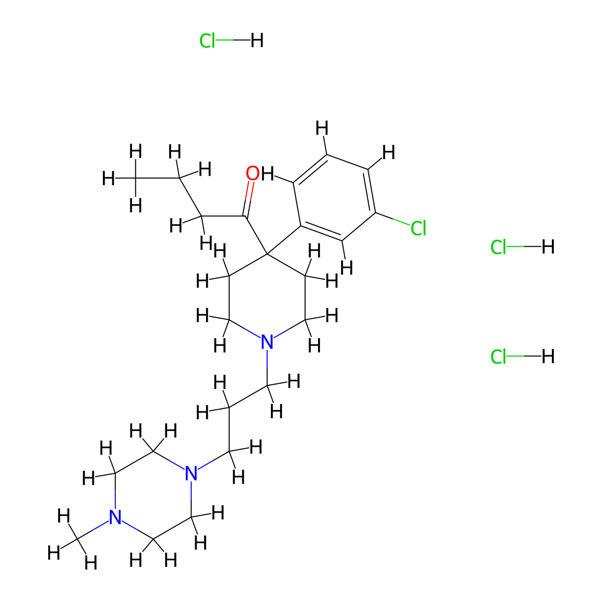 1-Butanone, 1-(4-(3-chlorophenyl)-1-(3-(4-methyl-1-piperazinyl)propyl)-4-piperidinyl)-, trihydrochloride molecular structure, CAS 62270-82-0