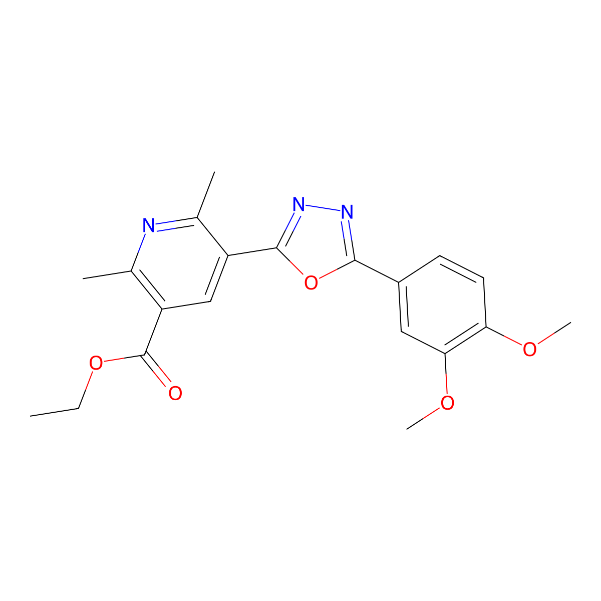 Ethyl 5-[5-(3,4-dimethoxyphenyl)-1,3,4-oxadiazol-2-yl]-2,6-dimethylpyridine-3-carboxylate molecular structure, CAS 622788-62-9