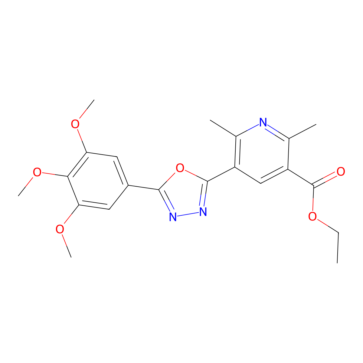 Ethyl 2,6-dimethyl-5-[5-(3,4,5-trimethoxyphenyl)-1,3,4-oxadiazol-2-yl]nicotinate molecular structure, CAS 622788-63-0