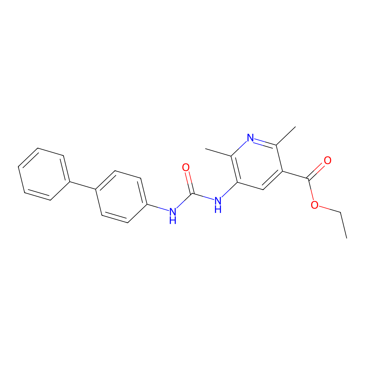 Ethyl 2,6-dimethyl-5-[(4-phenylphenyl)carbamoylamino]pyridine-3-carboxylate molecular structure, CAS 622789-26-8