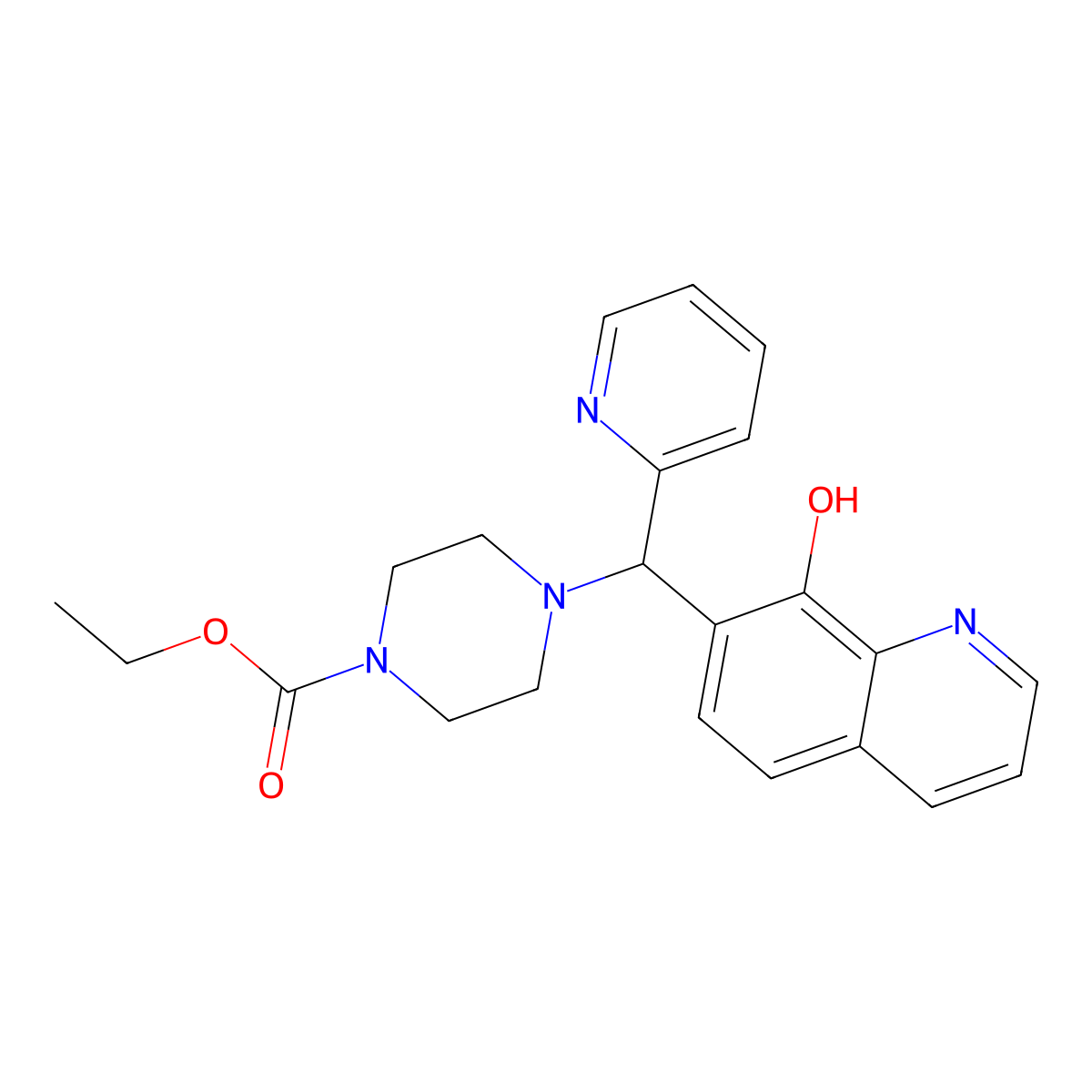 Ethyl 4-((8-hydroxyquinolin-7-yl)(pyridin-2-yl)methyl)piperazine-1-carboxylate molecular structure, CAS 622792-17-0