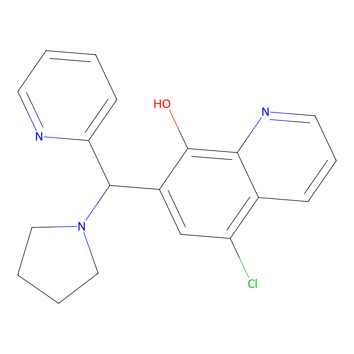 5-Chloro-7-(pyridin-2-yl(pyrrolidin-1-yl)methyl)quinolin-8-ol molecular structure, CAS 622792-20-5