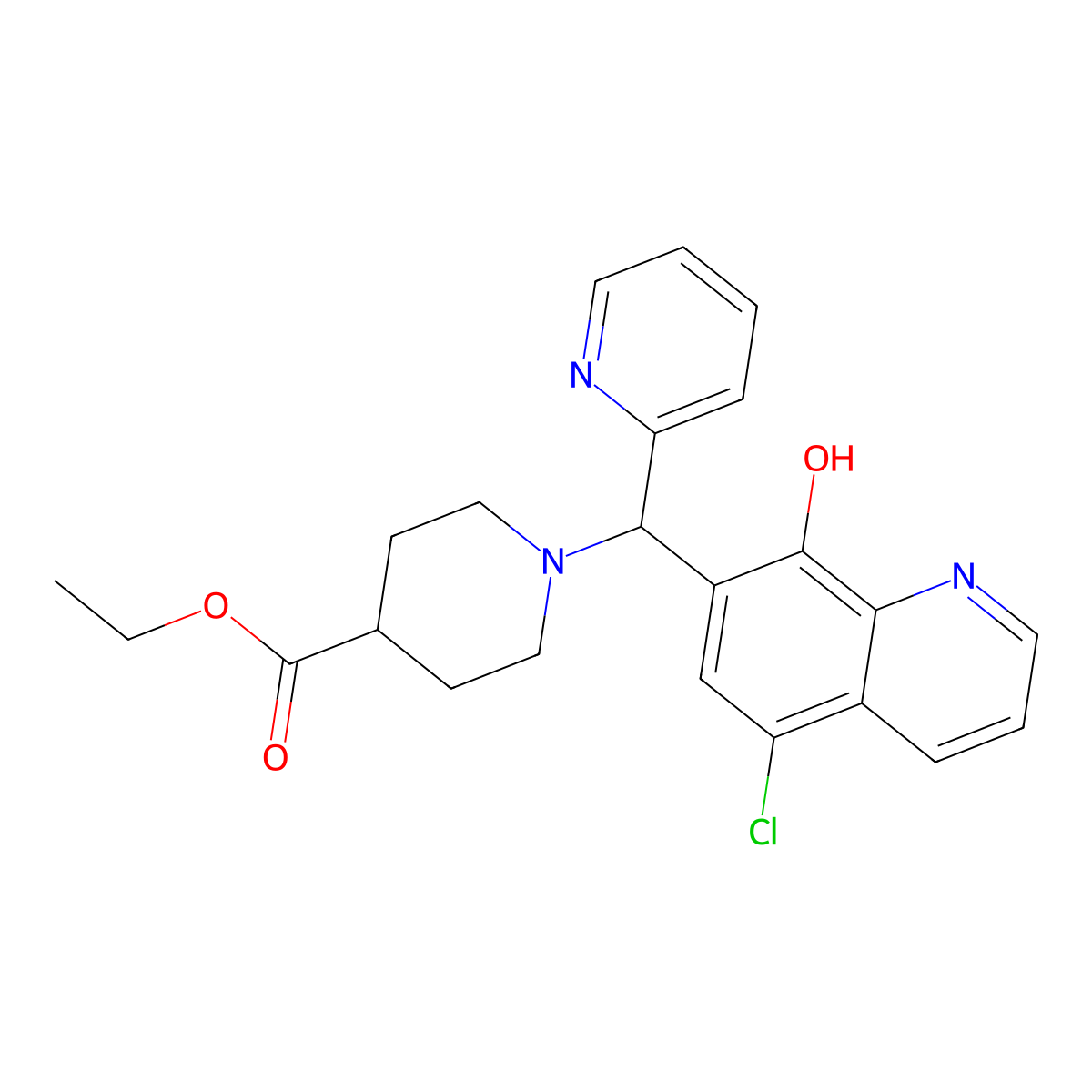 Ethyl 1-[(5-chloro-8-hydroxyquinolin-7-yl)(pyridin-2-yl)methyl]piperidine-4-carboxylate molecular structure, CAS 622792-32-9