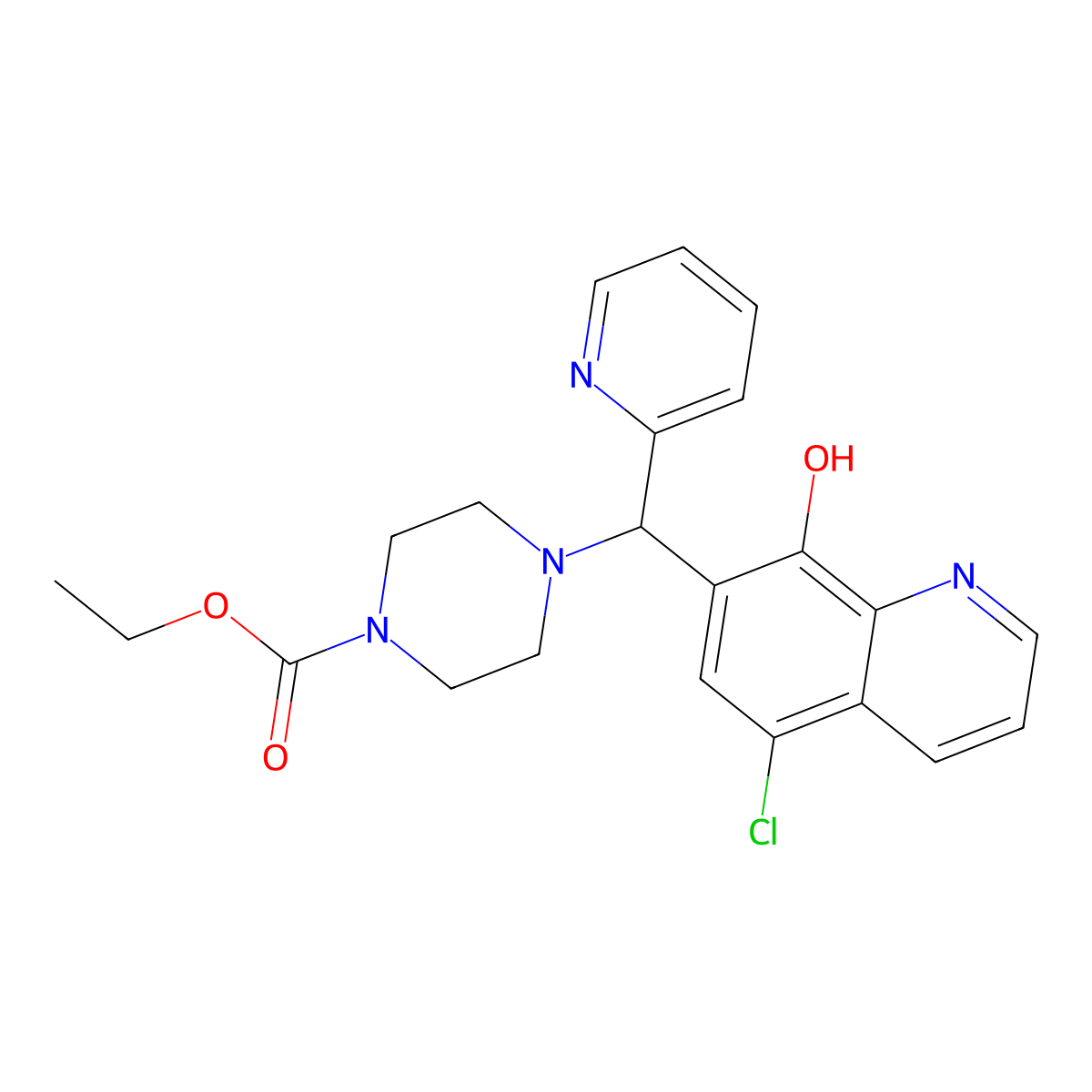 Ethyl 4-[(5-chloro-8-hydroxyquinolin-7-yl)(pyridin-2-yl)methyl]piperazine-1-carboxylate molecular structure, CAS 622792-35-2