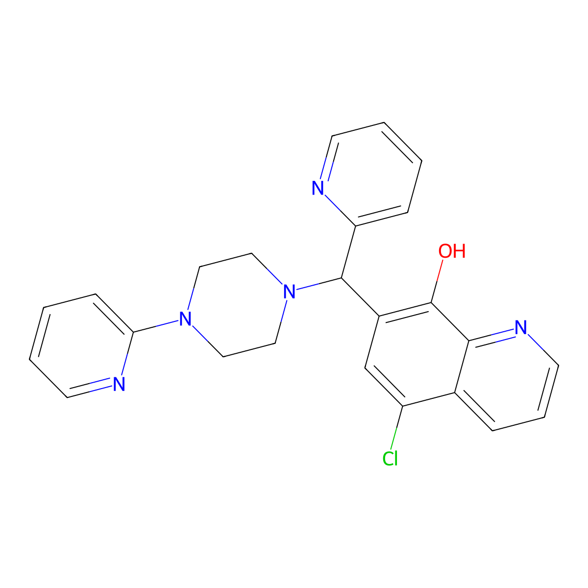 5-Chloro-7-[pyridin-2-yl-(4-pyridin-2-ylpiperazin-1-yl)methyl]quinolin-8-ol molecular structure, CAS 622792-54-5