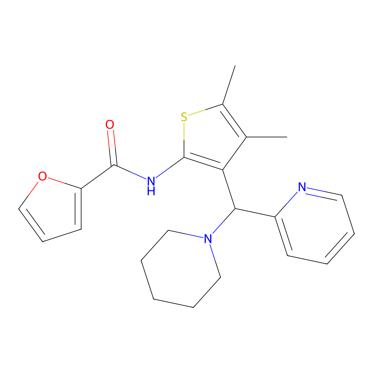 N-[4,5-dimethyl-3-[piperidin-1-yl(pyridin-2-yl)methyl]thiophen-2-yl]furan-2-carboxamide molecular structure, CAS 622792-60-3