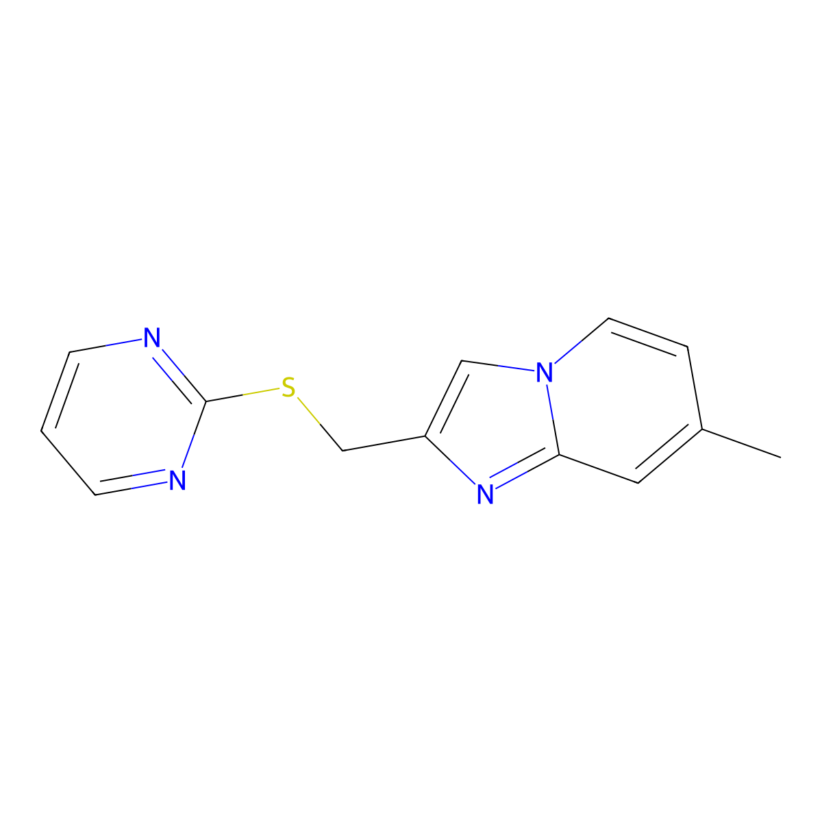 2-[({7-Methylimidazo[1,2-a]pyridin-2-yl}methyl)sulfanyl]pyrimidine molecular structure, CAS 622793-66-2