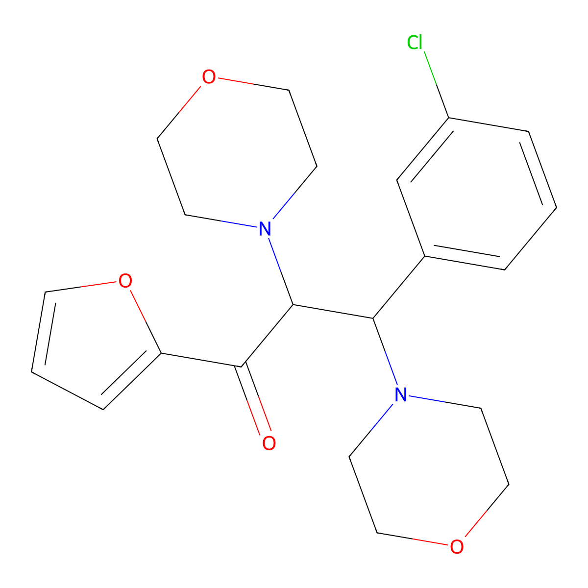 3-(3-Chlorophenyl)-1-(furan-2-yl)-2,3-dimorpholinopropan-1-one molecular structure, CAS 622794-59-6