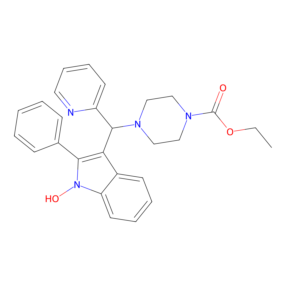 ethyl 4-((1-hydroxy-2-phenyl-1H-indol-3-yl)(pyridin-2-yl)methyl)piperazine-1-carboxylate molecular structure, CAS 622795-76-0